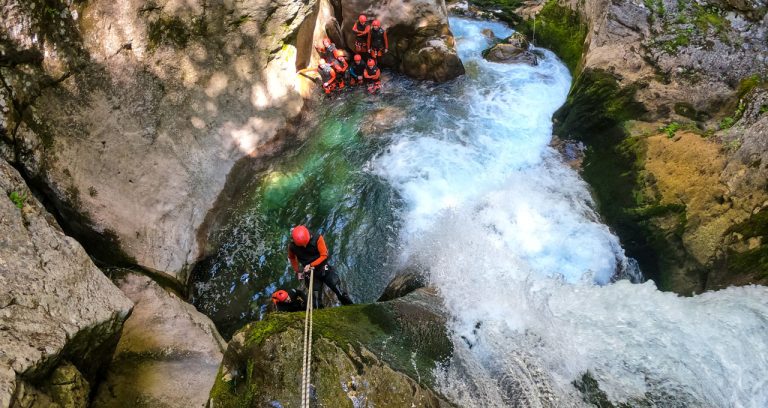 Down the cliff, Hrcavka canyoning National Park Sutjeska